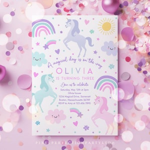 Editable Unicorn Birthday Invitation Magical Pastel Rainbow Unicorn Birthday Party Whimsical Fairytale Unicorn Party Instant Download UY5