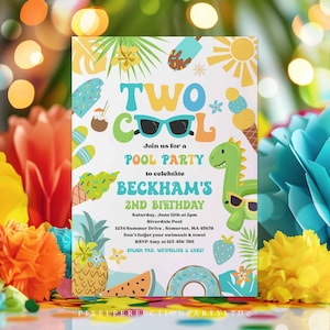 Editable Two Cool Birthday Party Invitation Tropical Splish Splash Summer Boy 2nd Birthday Party Pool Party Birthday Instant Download SQ6