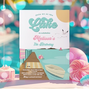Editable Lake Birthday Party Invitation Boat Lake Birthday Party Summer Lake Water Party Join Us At The Lake Party Instant Download LZ image 1