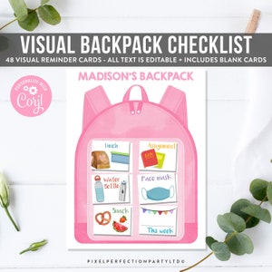 Editable Kids Visual Routine Chart Visual Backpack Checklist School Backpack Checklist Visual Daily Reminder Routine Cards Instant Download
