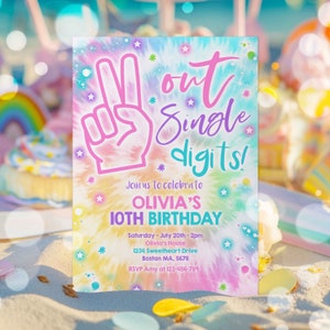 Editable Tie Dye Birthday Party Invitation Peace Out Single Digits Hippy Tie Dye Party Double Digits Tween Birthday Instant Download TD