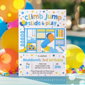Editable Playground Birthday Party Invitation Boy Jungle Gym Party Indoor Playground Soft Play Bounce & Jump Party Instant Download FT3
