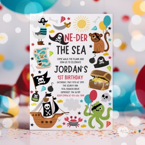 Editable One-der The Sea Pirate 1st Birthday Party Invitation Pirate Ship Invitation Pirate Treasure Birthday Invite Instant Download SAQ