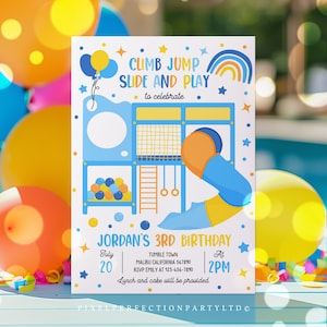 Editable Playground Birthday Party Invitation Boy Jungle Gym Party Indoor Playground Soft Play Bounce & Jump Party Instant Download FT3