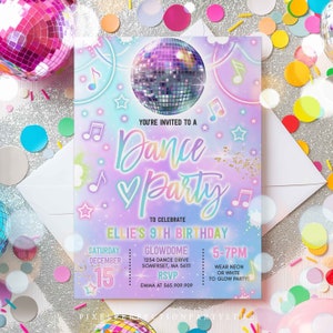 Editable Dance Party Invitation Tie Dye Dance Party Invitation Glow Tie Dye Dance Party Neon Glow Disco Dance Party Instant Download O5 image 1