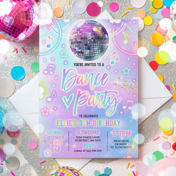 Editable Dance Party Invitation Tie Dye Dance Party Invitation Glow Tie Dye Dance Party Neon Glow Disco Dance Party Instant Download O5