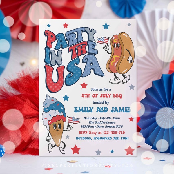 Editable Party In The USA Invitation 4th Of July Party Invitation Retro 4th Of July Party Invite 4th Of July BBQ Party Instant Download AG