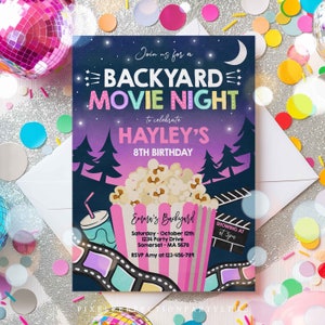EDITABLE Backyard Movie Night Birthday Invitation Outdoor Movie Party Movie Under The Stars Party Movie Sleepover Party Instant Download LK