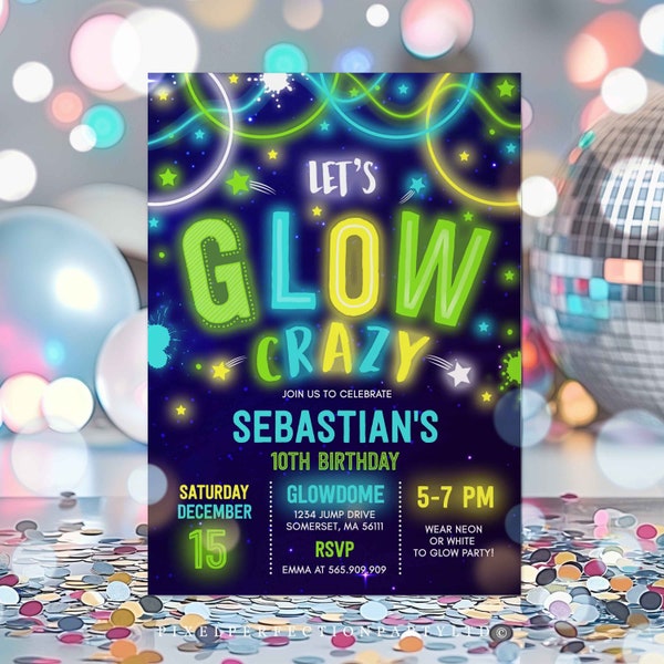 Glow Birthday Invitation Glow Invitation Neon Glow Invitation Neon Glow Party Glow In The Dark Birthday Party Instant Download Editable NG