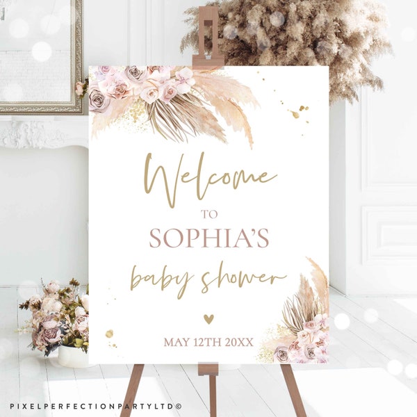 Editable Pampas Grass Baby Shower Welcome Sign Muted Tone Pampas Grass Welcome Sign Boho Tropical Desert Welcome Sign Instant Download PG