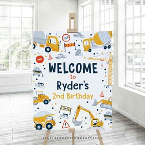 Editable Construction Welcome Sign Dump Truck Digger Excavator Construction Welcome Birthday Party Welcome Sign Favors Instant Download AC