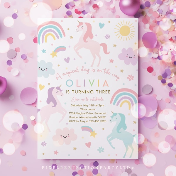 Editable Unicorn Birthday Invitation Magical Pastel Rainbow Unicorn Birthday Party Whimsical Fairytale Unicorn Party Instant Download UY6