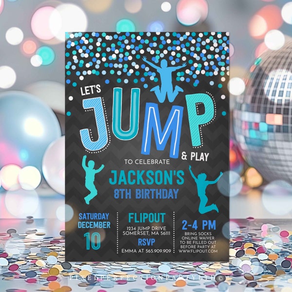 Jump Invitation Jump Birthday Invitation Trampoline Party Bounce House Party Jump Party Let's Jump Party Instant Editable File Corjl HL5