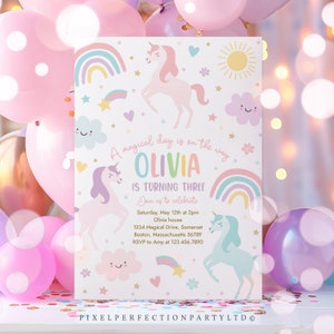 Editable Unicorn Birthday Invitation Magical Pastel Rainbow Unicorn Birthday Party Whimsical Fairytale Unicorn Party Instant Download UY6