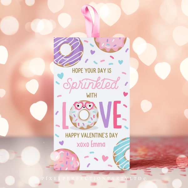 Editable Valentines Donut Gift Tag Valentines Sprinkled With Love Donut Gift Tag Valentine Donut Tag Classroom Gift Tag Instant Download VL