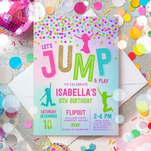 Jump Invitation Jump Birthday Invitation Trampoline Party Bounce House Party Jump Party Let&#39;s Jump Party Instant Editable File Corjl H1