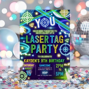 Editable Laser Tag Birthday Party Invitation Neon Glow Laser Tag Birthday Party Neon Glow Laser Quasar Birthday Party Instant Download C1