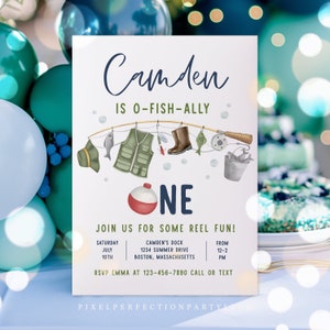 Editable Fishing 1st Birthday Party Invitation O-Fish-Ally One Boy 1st Birthday Fisherman Party Gone Fishing Party Instant Download 42Y