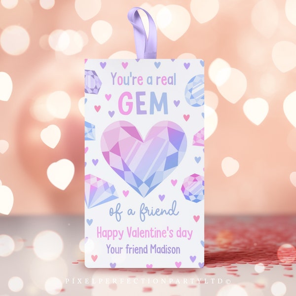 Editable Valentines Candy Gem Gift Tag You're A Real Gem of a Friend Candy Valentine Gift Tag Classroom Gift Tag Instant Download VL
