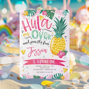 Editable Hawaiian Luau Birthday Invitation Pineapple 1st Birthday Party Luau 1st Birthday Luau Pineapple Pool Party Instant download HL