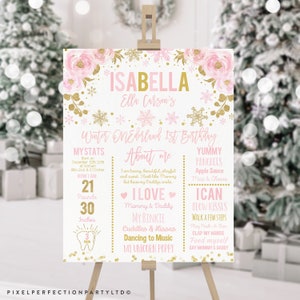 Winter ONEderland Birthday Poster Pink And Gold Winter ONEderland 1st Birthday Milestone Poster Instant Download Editable File Corjl 3P