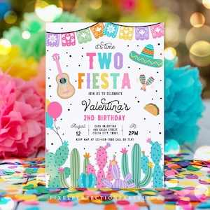 Editable Time Two Fiesta 2nd Birthday Party Invitation No Time To Siesta Let&#39;s Fiesta Mexican Cactus 2nd Birthday Party Instant Download 6T2