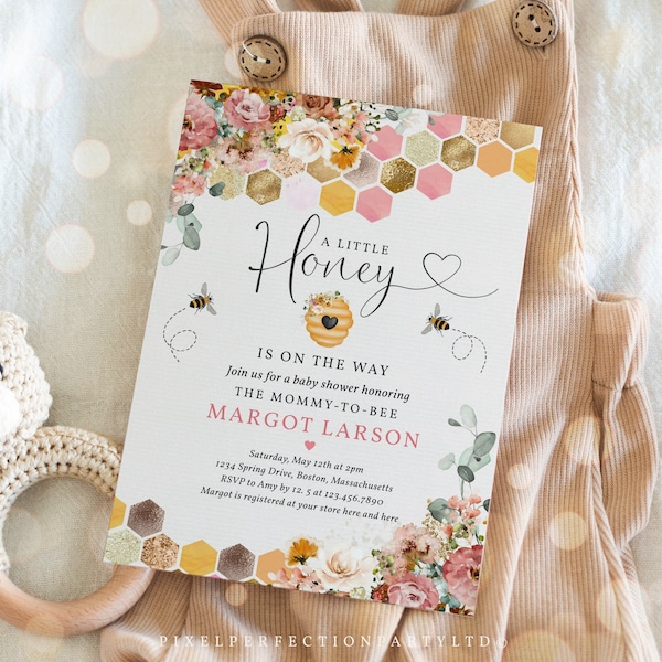 Editable A Little Honey Is On The Way Bee Baby Shower Invitation Wildflower Spring Baby In Bloom Honey Bee Baby Shower Instant File BM