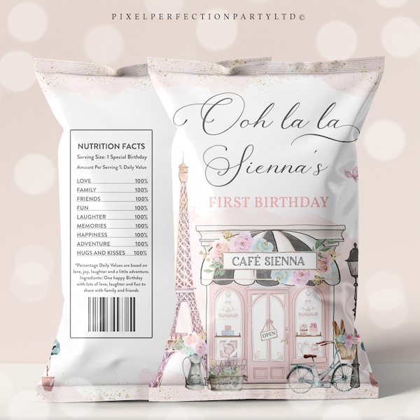 Bearbeitbare Paris Geburtstagsparty Chip Bag Französisch Pariser Café Teeparty Geburtstag Oh La La Paris Patisserie Party Gefälligkeiten Instant Download 7Y