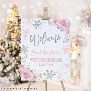 Winter ONEderland Welcome Sign Winter ONEderland 1st Birthday Sign Winter Onederland Party Decor Welcome Sign Editable Corjl Sign WS1