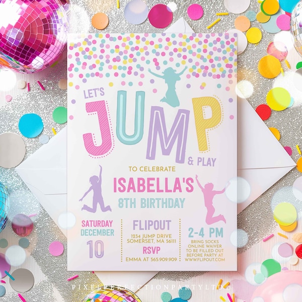 Jump Invitation Jump Birthday Invitation Trampoline Party Bounce House Party Jump Party Let's Jump Party Instant Editable File Corjl H1