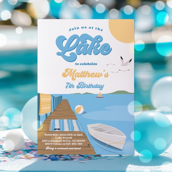 Editable Lake Birthday Party Invitation Boat Lake Birthday Party Summer Lake Water Party Join Us At The Lake Party Instant Download LZ