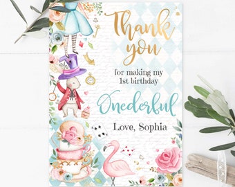 Alice in Onederland First Birthday Thank Your Card Folded or Flat Baby Shower Thank You Card Alice Alice in Wonderland Thank You Card