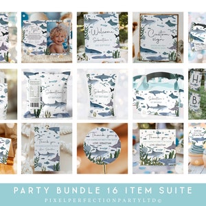 Editable Shark Oneder the Sea Birthday Party Invitation & Bundle Shark Under the Sea 1st Birthday Sea Life Package Decor Instant Download JB