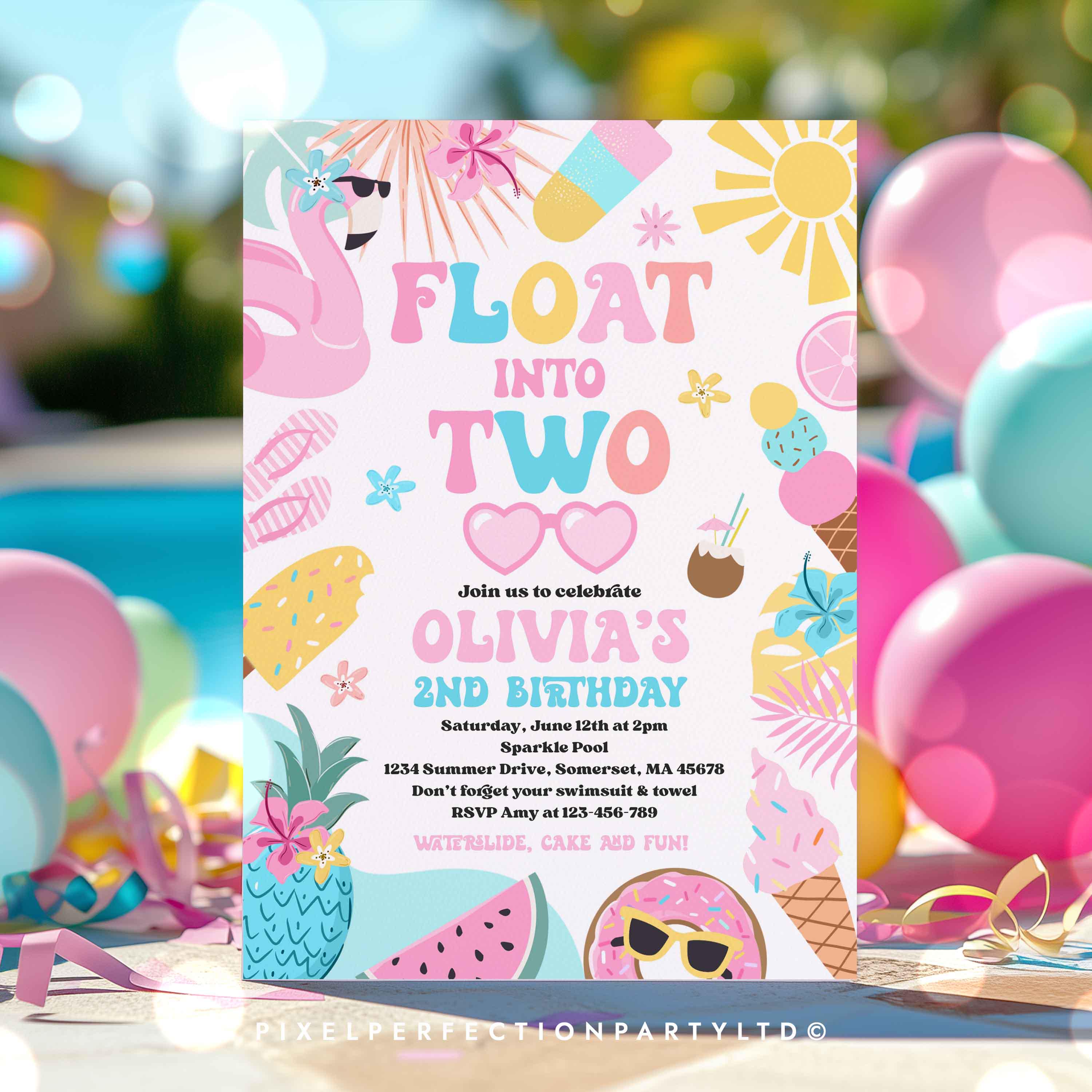 Floating Invite Editable Float Into Two 2nd Birthday Party Invitation Tropical Summer ...