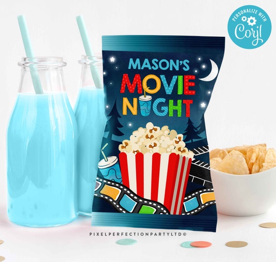 EDITABLE Movie Night Chip Bag Backyard Movie Night Chip Bag Party Favors Backyard Movie Under The Stars Movie Sleepover Instant Download LK Il_570xn