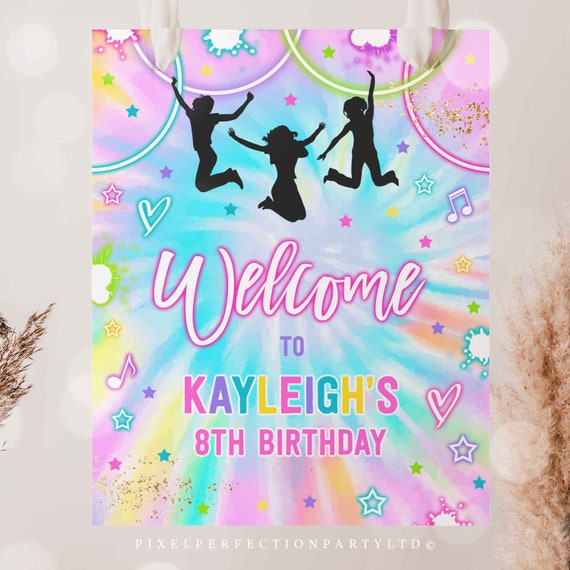 Editable Jump Birthday Party Sign Tie Dye Jump Birthday Party