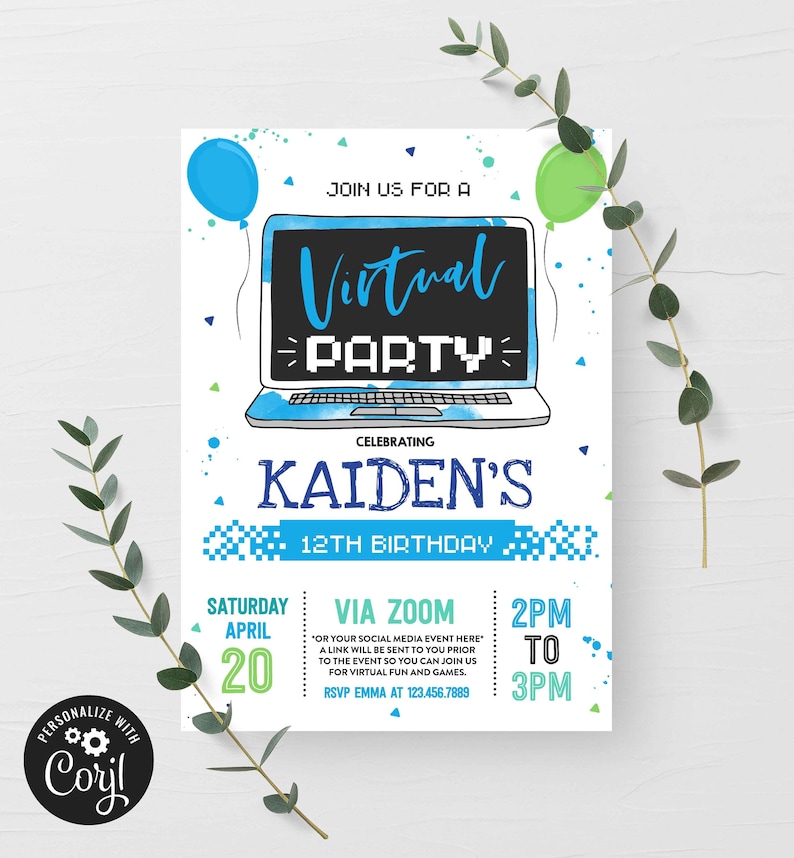 Editable Virtual Birthday Party Invitation Zoom Party Invite Etsy