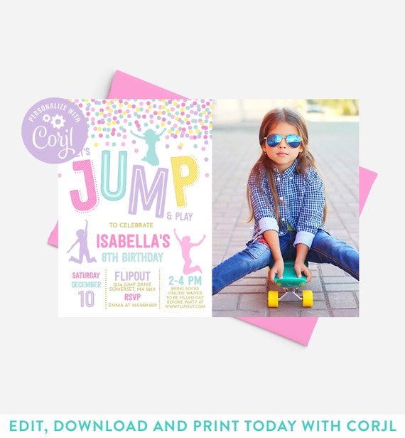 Jump Invitation Jump Birthday Invitation Trampoline Party Bounce House Party Jump Party Let's Jump Party Instant Editable File Corjl H1 Il_570xn