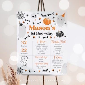 Editable Halloween Ghost 1st Birthday Milestone Poster Spooky One Ghost Spooktacular 1st Birthday Party Stats Poster Instant Download G8
