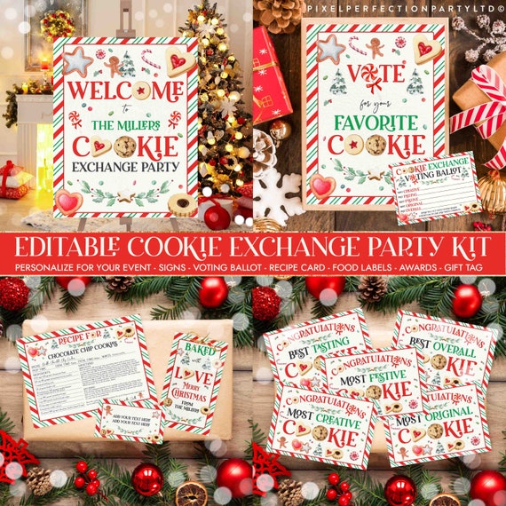 Editable Cookie Exchange Party Kit Cookie Signs Tags Labels Cookie Ballot And Award Certificates Cookies Recipe Cards Instant Download LE Il_570xn