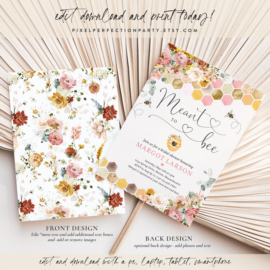 Editable Bee Bridal Shower Invitation Wildflower Meant to Bee - Etsy