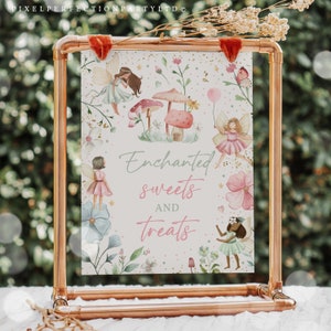 Fairy Birthday Party Sweets and Treats Table Sign Whimsical Enchanted Magical Floral Fairy Princess Party Decorations Instant Download FT