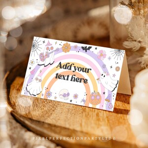 Editable Spooky Halloween Ghost Birthday Folded Food Labels Retro Groovy Rainbow Ghost Birthday Hippie Halloween Party Instant Download L3
