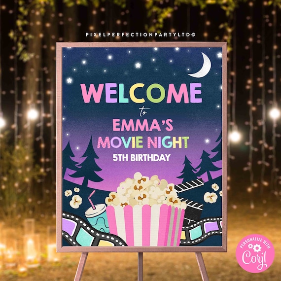 Editable Backyard Movie Birthday Party Sign Backyard Movie