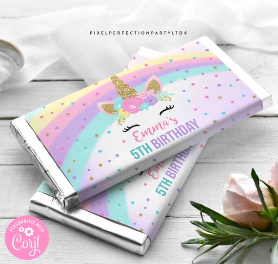Editable Unicorn Candy Bar Wrapper Unicorn Hershey Candy Bar Favor Label Wraps Unicorn Party Favor Pink Gold Unicorn Instant Download UP1 Il_570xn