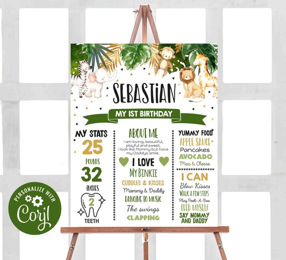 Editable Safari Birthday Milestone Poster Wild One Birthday Milestone Poster Gold Safari Party Jungle Zoo Decor Instant Download Corjl 25 Il_570xn