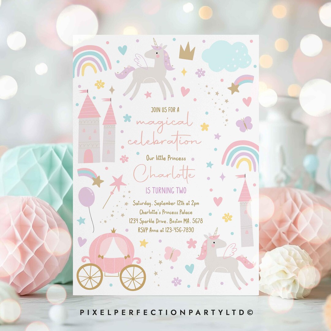Editable Princess Birthday Party Invitation Magical Princess Birthday ...