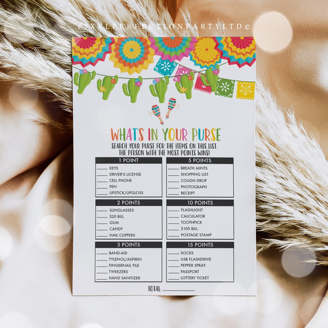 What's in Your Purse Baby Shower Game Fiesta Baby Shower Game Fiesta ...