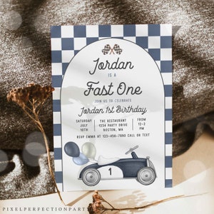 Editable Fast One Birthday Party Invitation Vintage Race Car Fast One Birthday Party Fast One Boy Race Car 1st Birthday Instant Download RC2