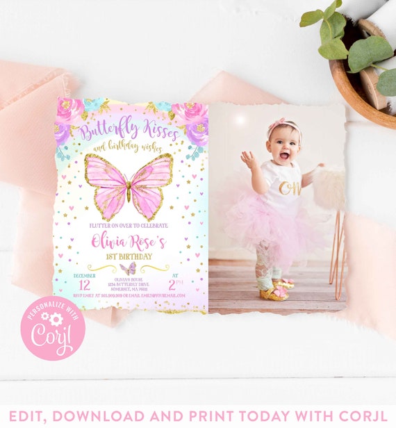 Butterfly Birthday Invitation Butterfly Invitation Whimsical Floral Butterfly Floral Butterfly Garden Instant Download Editable File BB Il_570xn